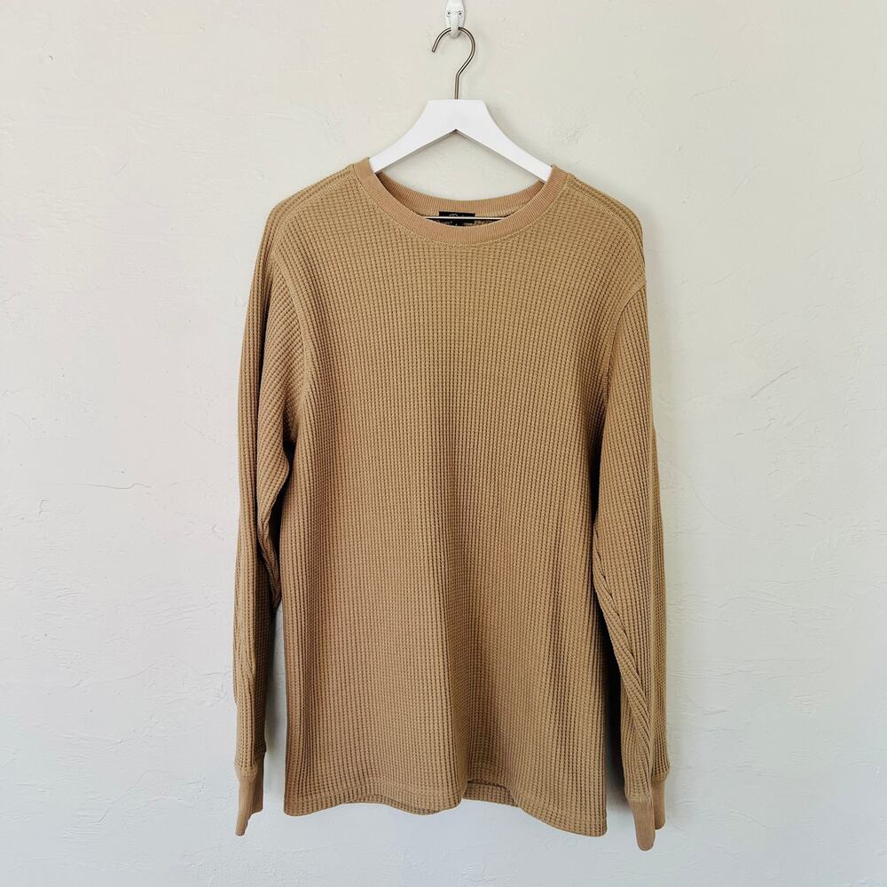 Rails Wade Thermal Mens L Barley Tan Waffle Knit Cotton Quiet Luxury Shirt